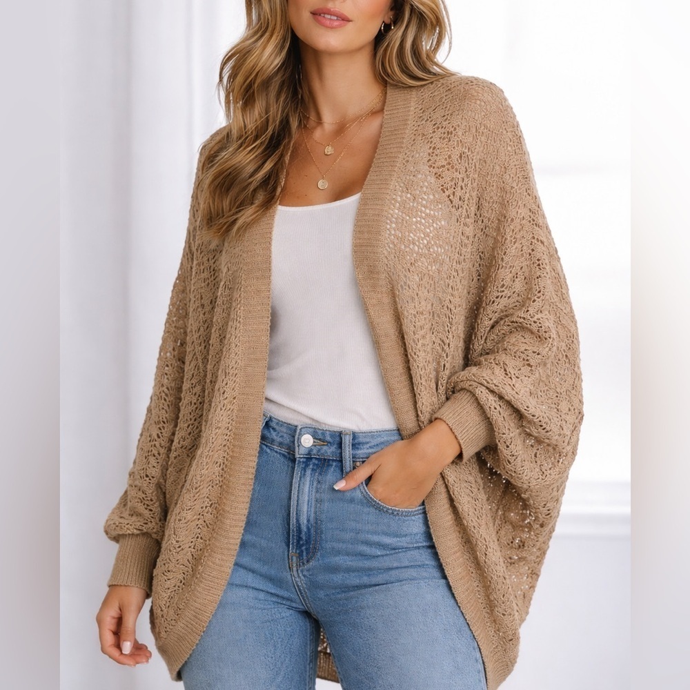 Boho Open-Knit Oversized Cardigan | Lightweight Neutral Layer (1156)